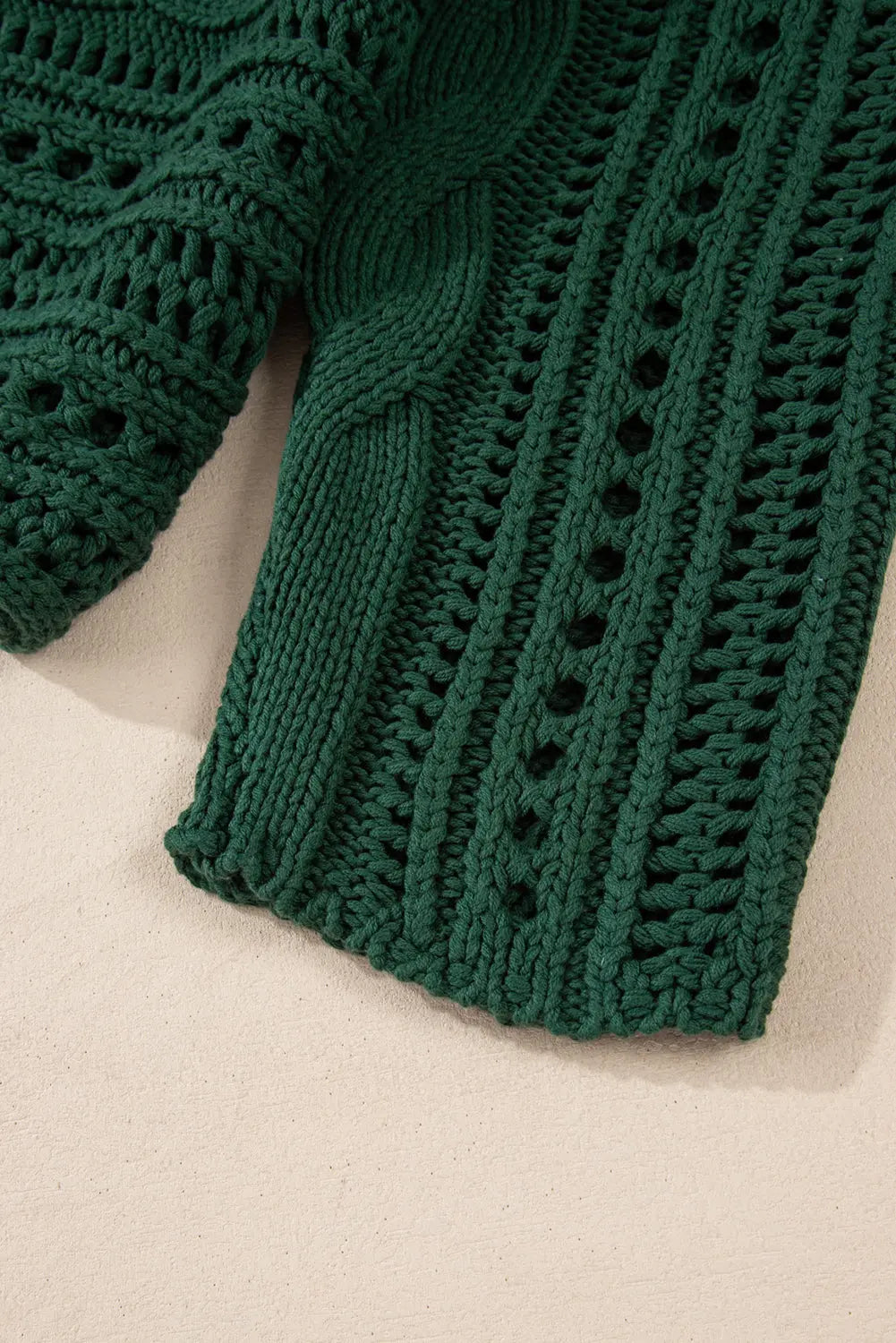 Blackish Green Hollow-out Cable Knit Cropped Sweater Beagle Boutique Fashion Outlet