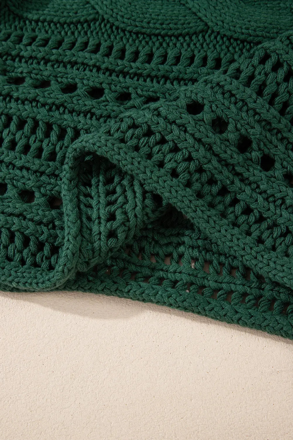 Blackish Green Hollow-out Cable Knit Cropped Sweater Beagle Boutique Fashion Outlet