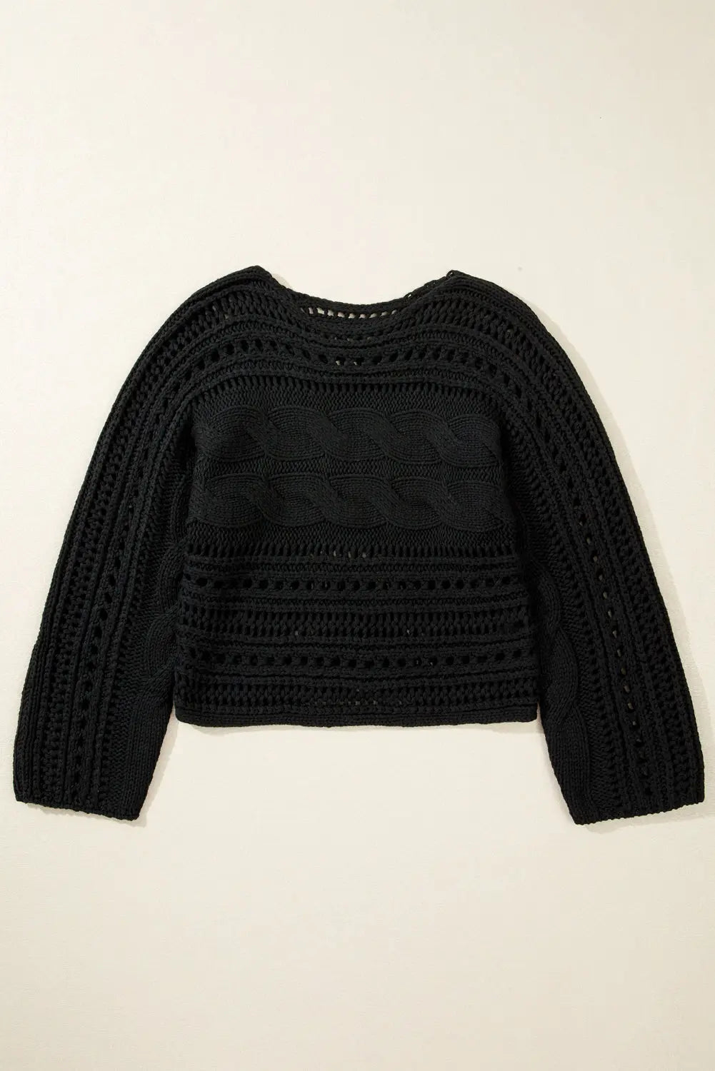 Blackish Green Hollow-out Cable Knit Cropped Sweater Beagle Boutique Fashion Outlet