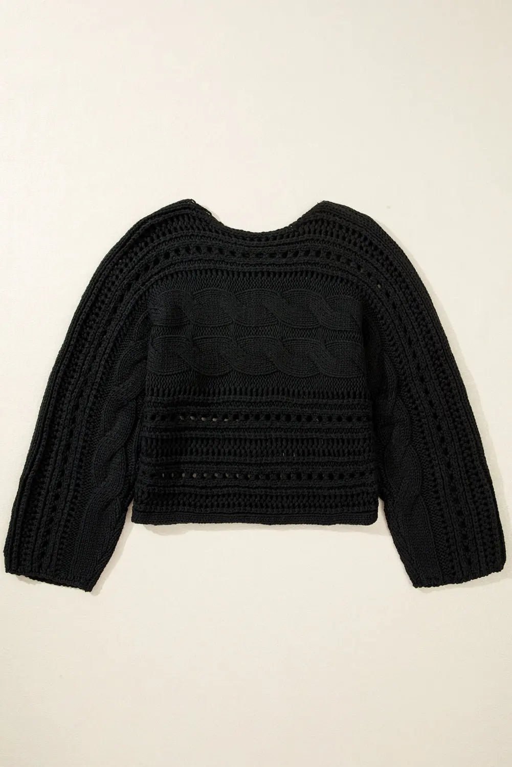Blackish Green Hollow-out Cable Knit Cropped Sweater Beagle Boutique Fashion Outlet