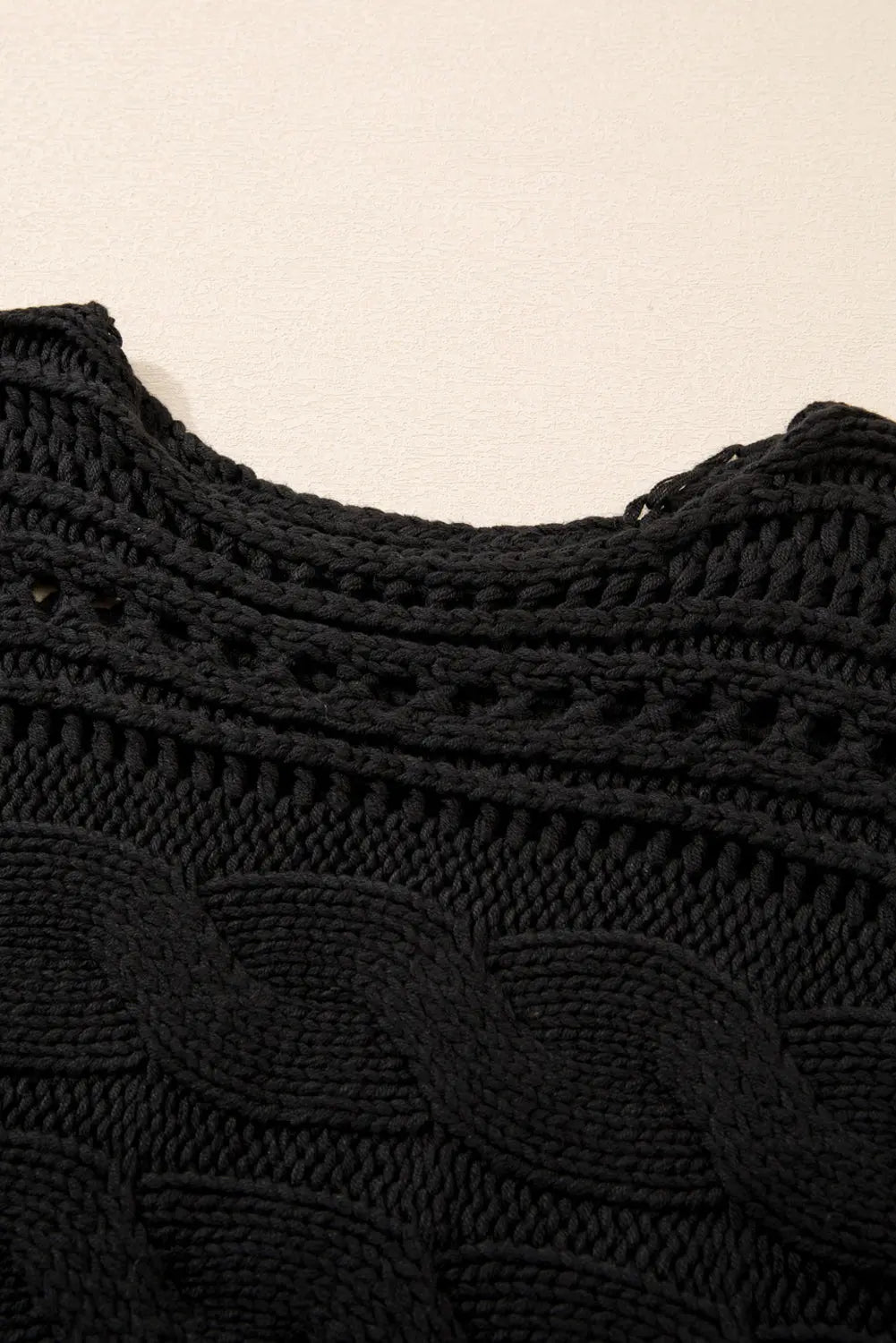 Blackish Green Hollow-out Cable Knit Cropped Sweater Beagle Boutique Fashion Outlet