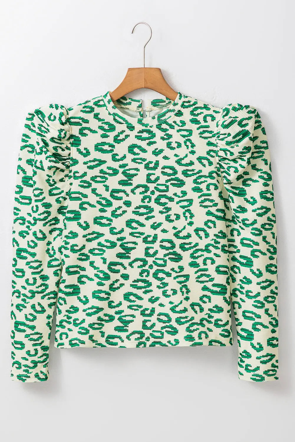 Blackish Green Leopard Print Mock Neck Puff Sleeve Top Beagle Boutique Fashion Outlet