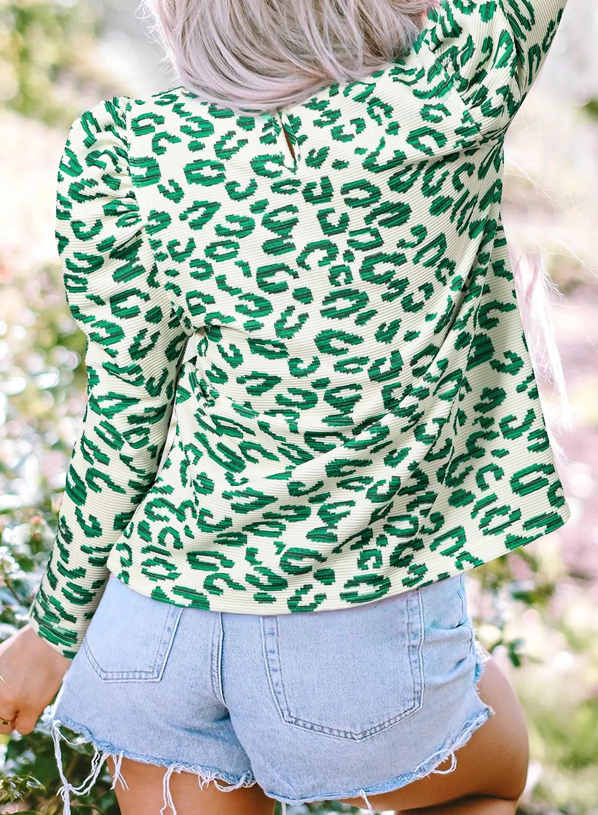 Blackish Green Leopard Print Mock Neck Puff Sleeve Top Beagle Boutique Fashion Outlet