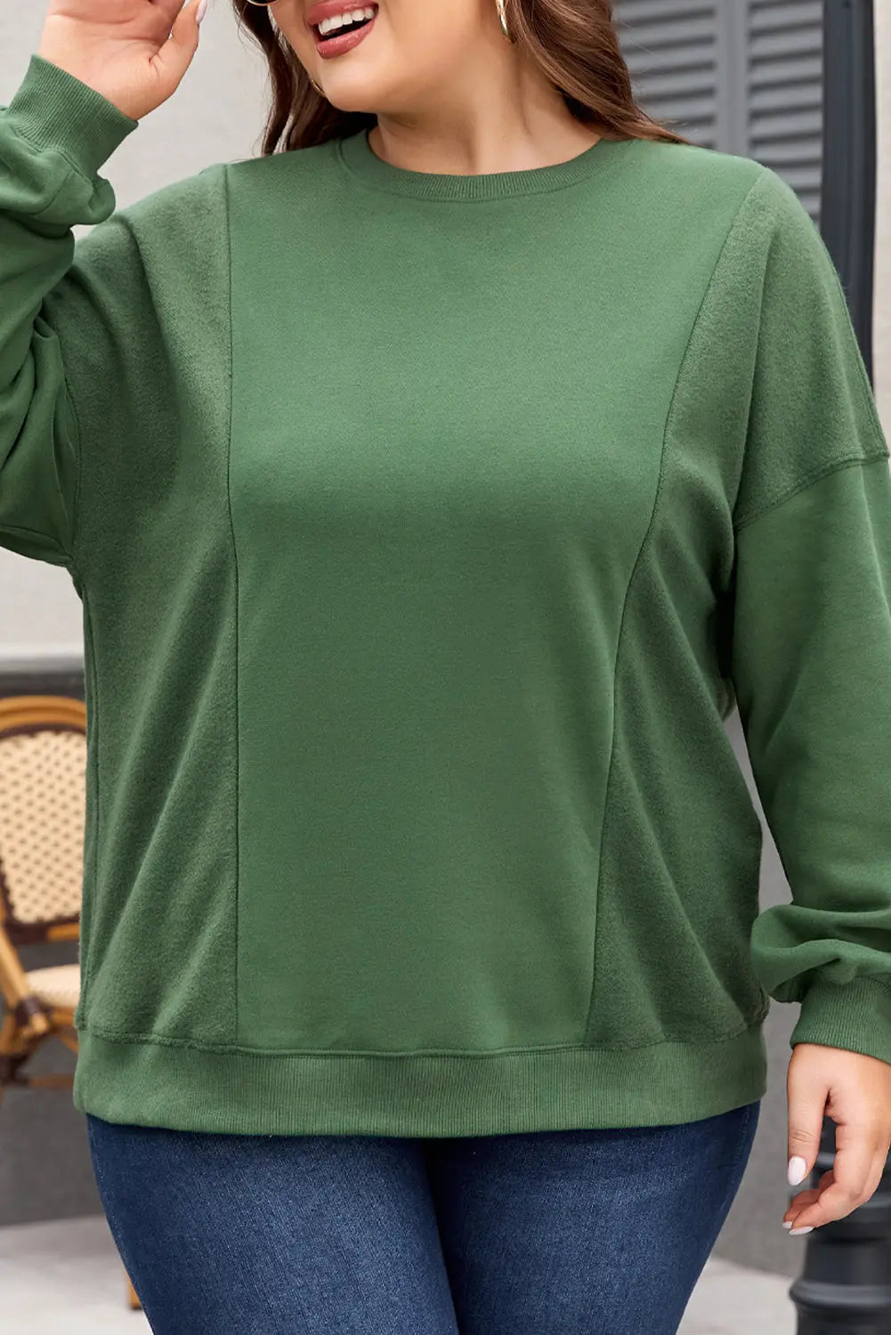 Blackish Green Loose Patchwork Crewneck Plus Size Sweatshirt Beagle Boutique Fashion Outlet