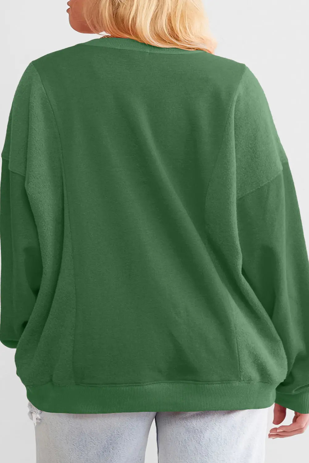 Blackish Green Loose Patchwork Crewneck Plus Size Sweatshirt Beagle Boutique Fashion Outlet