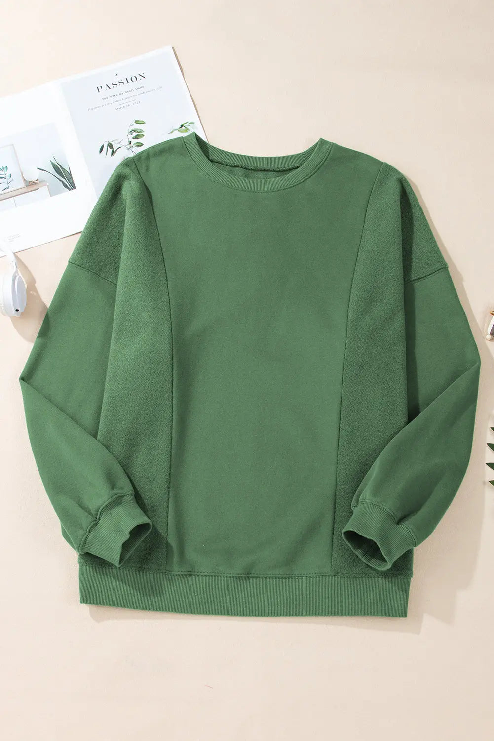 Blackish Green Loose Patchwork Crewneck Plus Size Sweatshirt Beagle Boutique Fashion Outlet