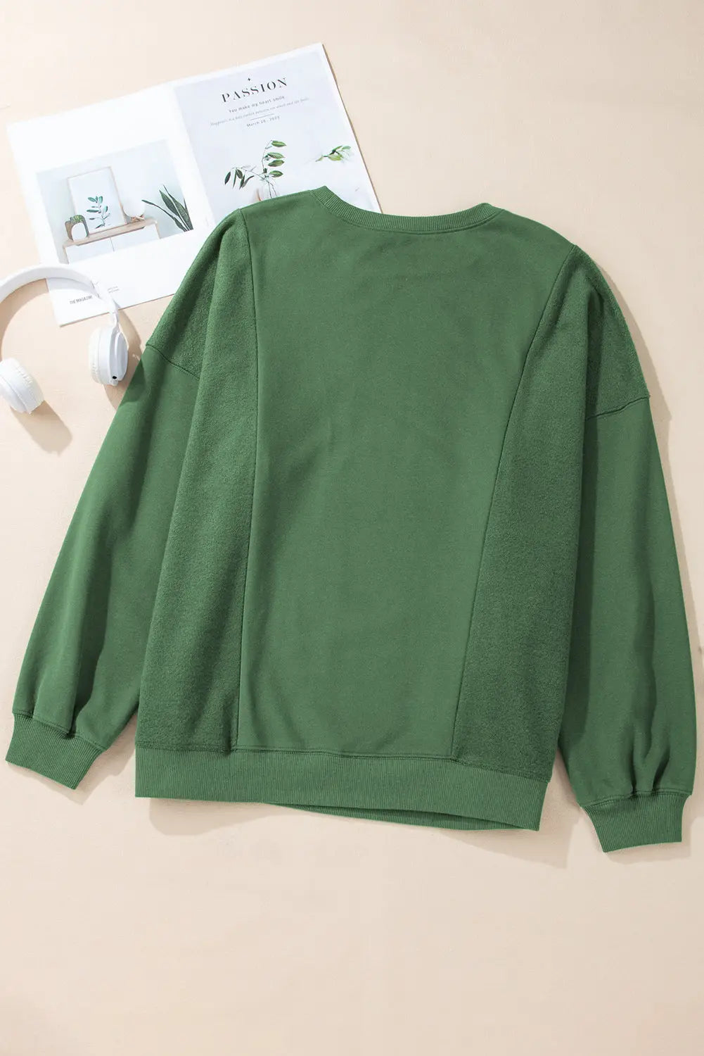 Blackish Green Loose Patchwork Crewneck Plus Size Sweatshirt Beagle Boutique Fashion Outlet