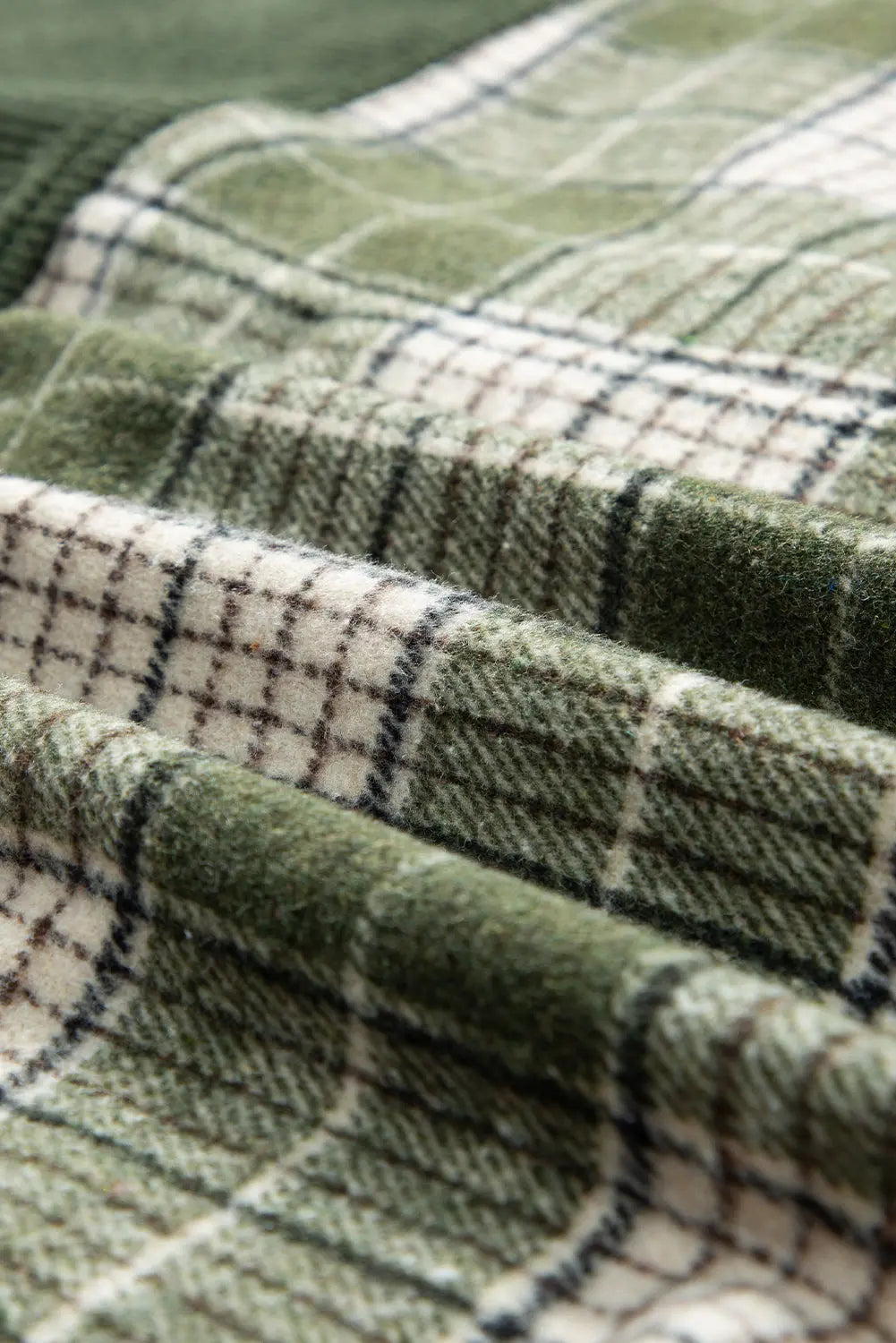 Blackish Green Snap Buttons Colourblock Plaid Shacket eAura