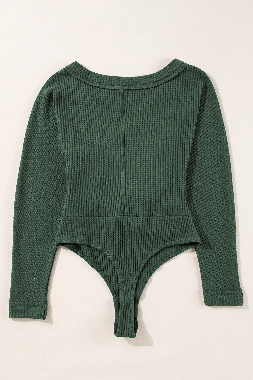 Blackish Green Waffle Knit Slim Fit Wrap V Neck Bodysuit Beagle Boutique Fashion Outlet
