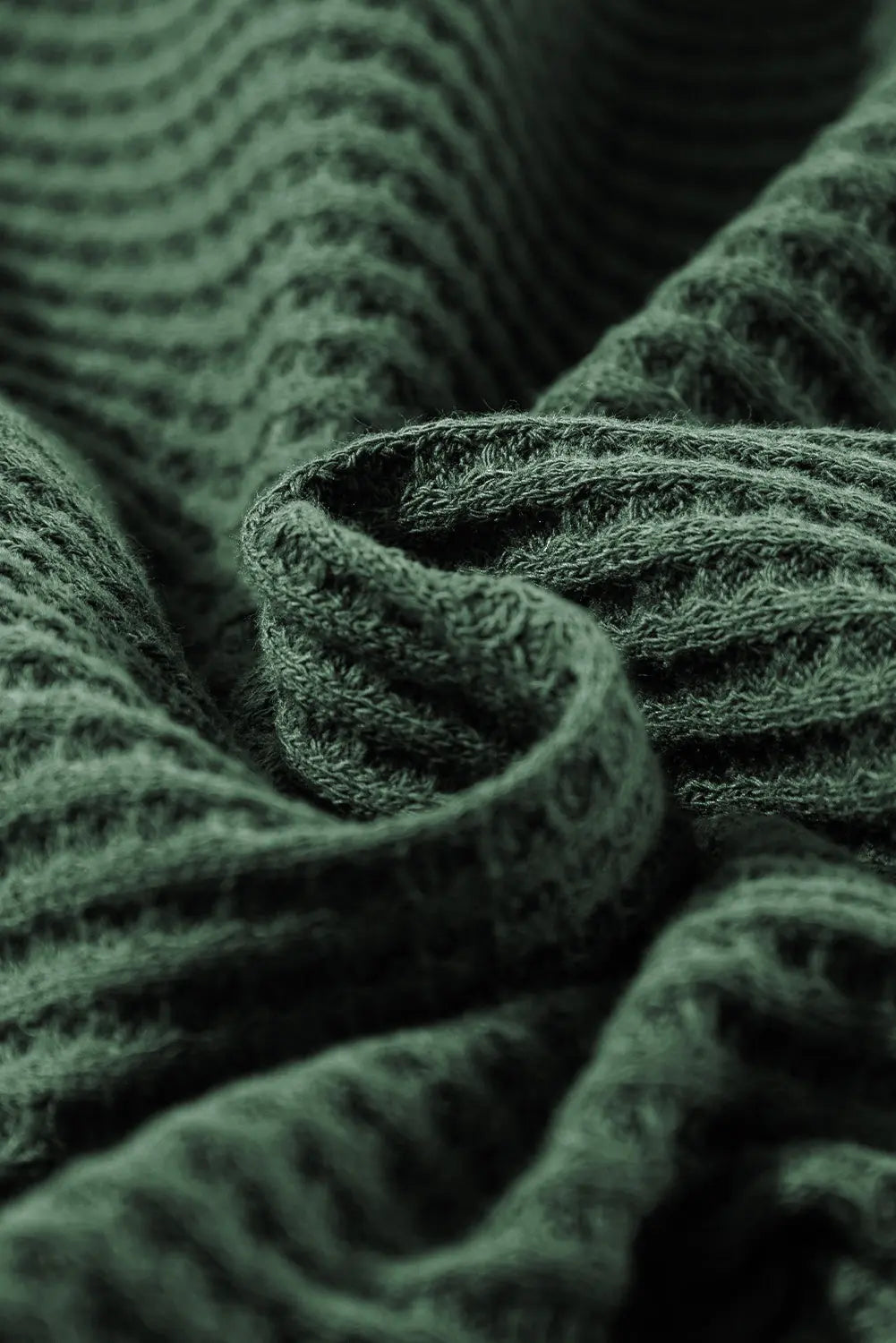 Blackish Green Waffle Knit Slim Fit Wrap V Neck Bodysuit Beagle Boutique Fashion Outlet