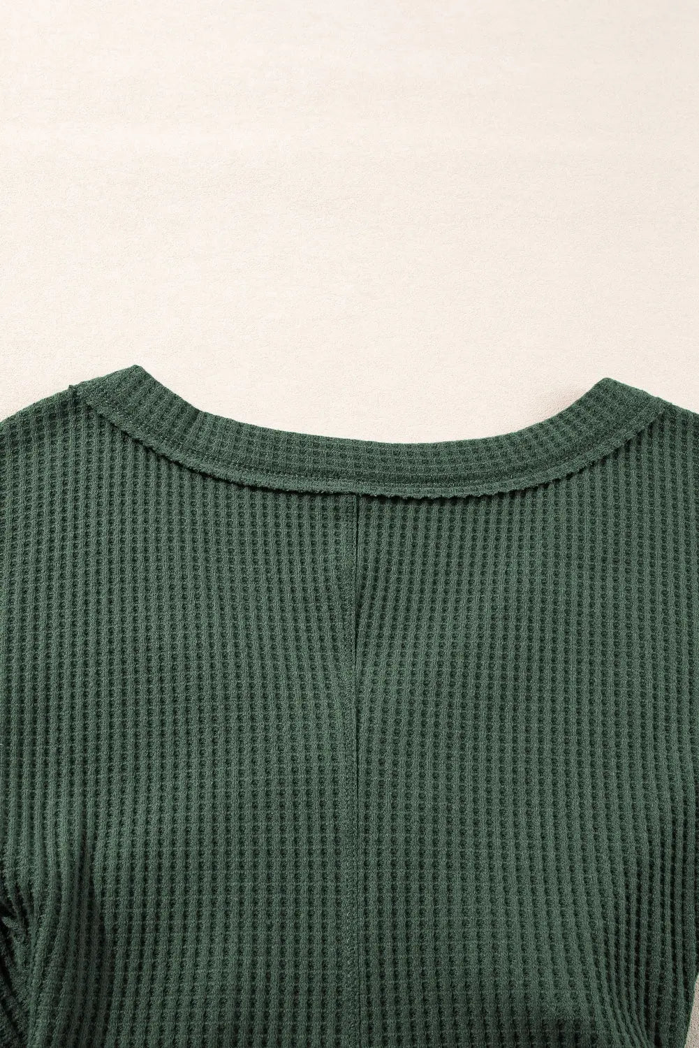 Blackish Green Waffle Knit Slim Fit Wrap V Neck Bodysuit Beagle Boutique Fashion Outlet