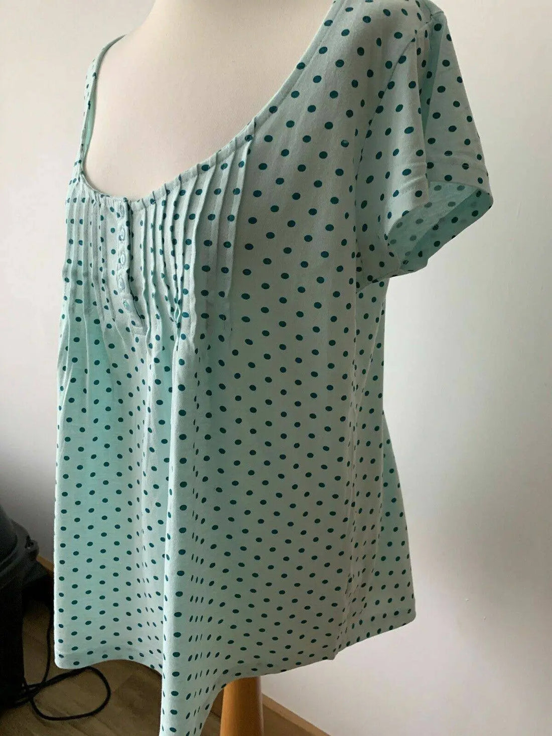 Blancheporte Light Teal Polka Dot Top Cotton Size 16 - 18 Pit to Pit 19.5" - BB Fashion Outlet