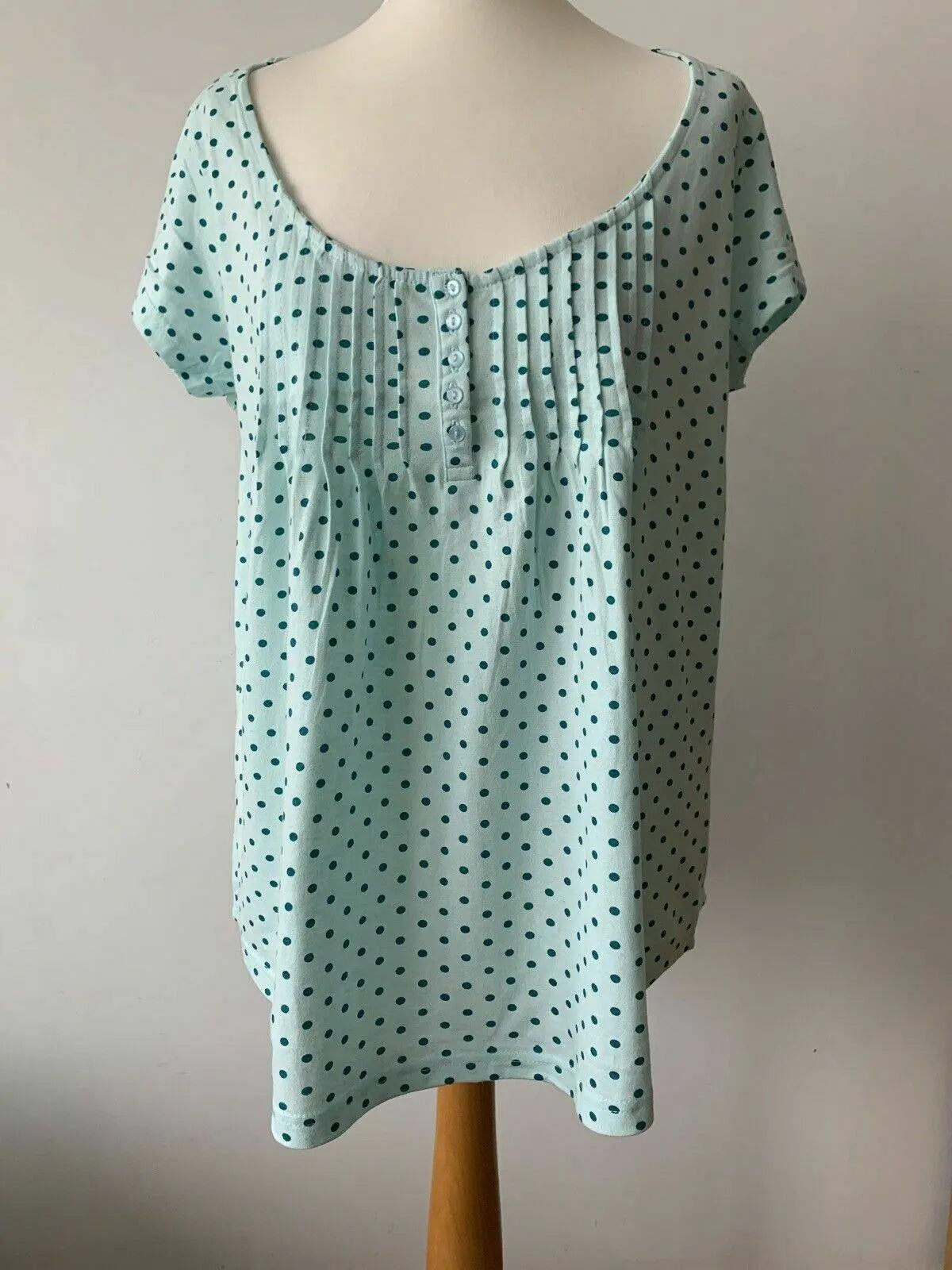 Blancheporte Light Teal Polka Dot Top Cotton Size 16 - 18 Pit to Pit 19.5" - BB Fashion Outlet