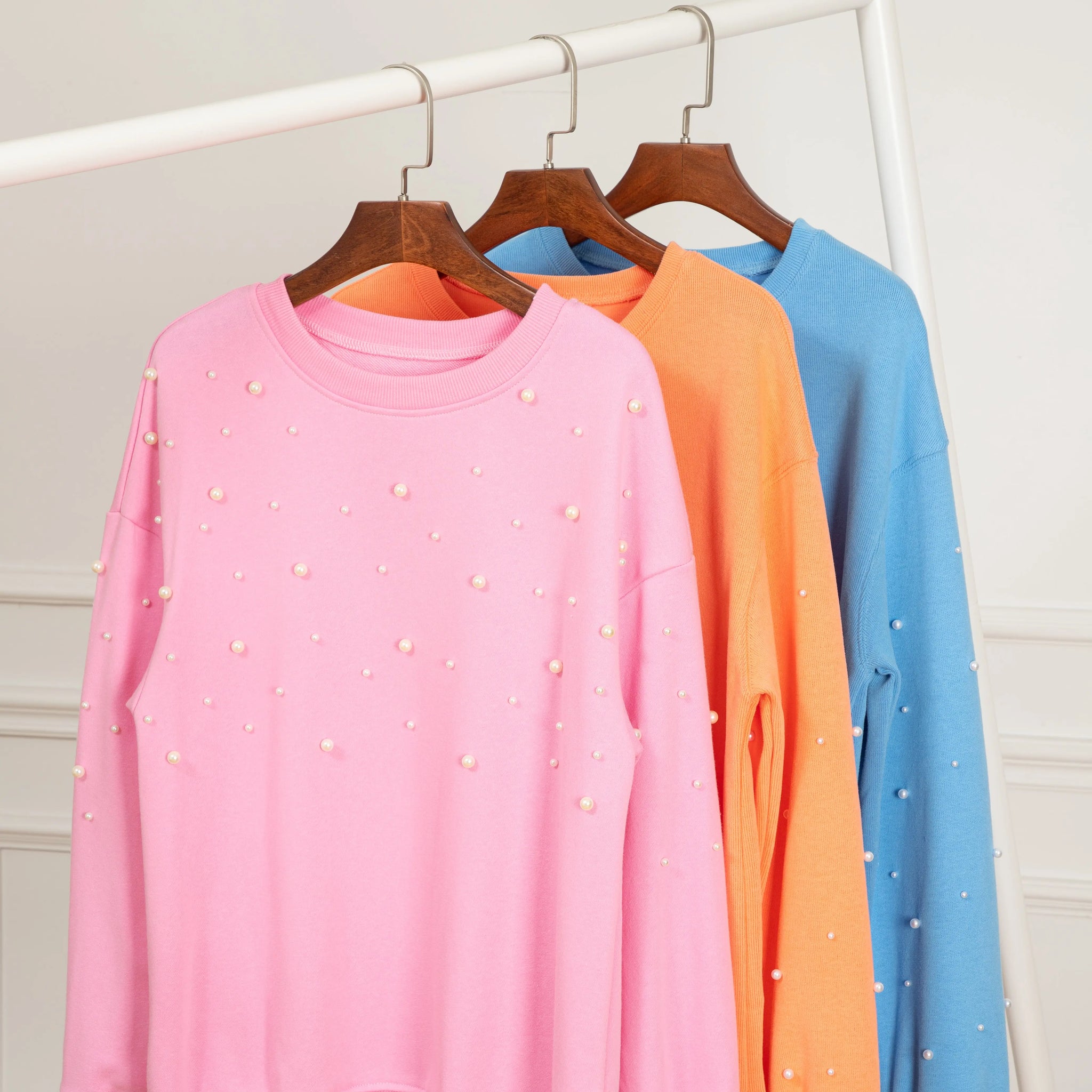 Blossom Pearled Sleeves Drop Shoulder Round Neck Pullover Sweatshirt Beagle Boutique Fashion Outlet