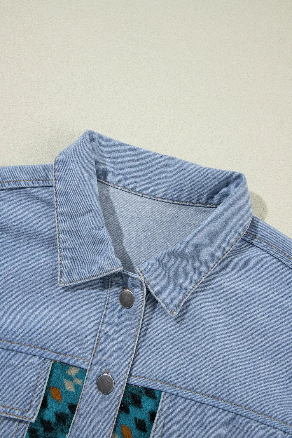 Blue Aztec Printed Denim Jacket - eAura