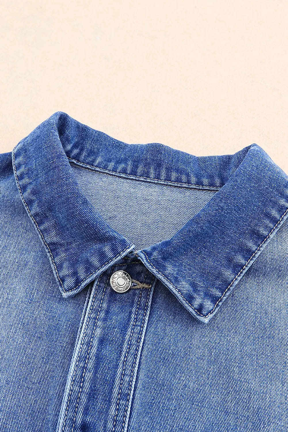 Blue Chest Pockets Drop Shoulder Loose Denim Jacket - eAura