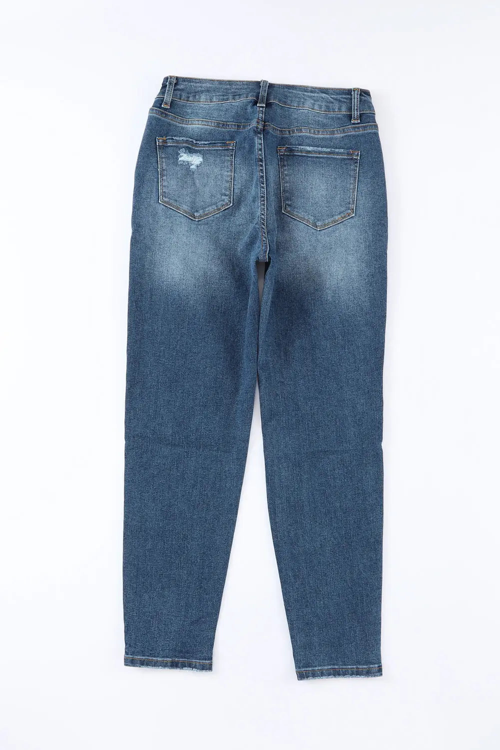 Blue Distressed Button Fly High Waist Skinny Jeans eAura