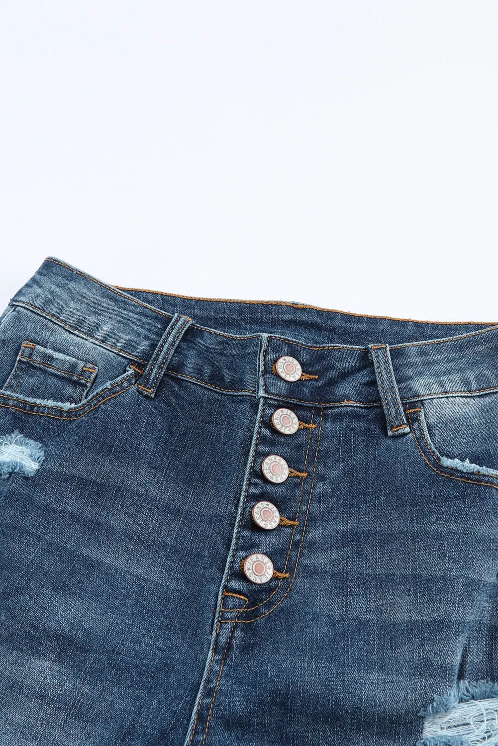 Blue Distressed Button Fly High Waist Skinny Jeans eAura