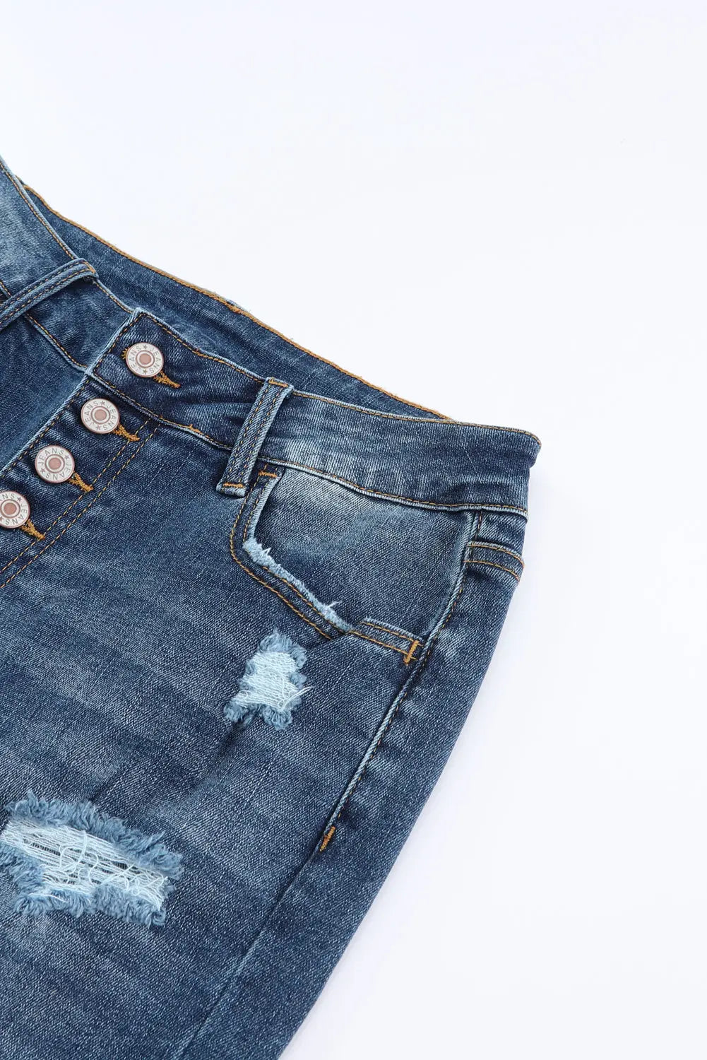 Blue Distressed Button Fly High Waist Skinny Jeans eAura