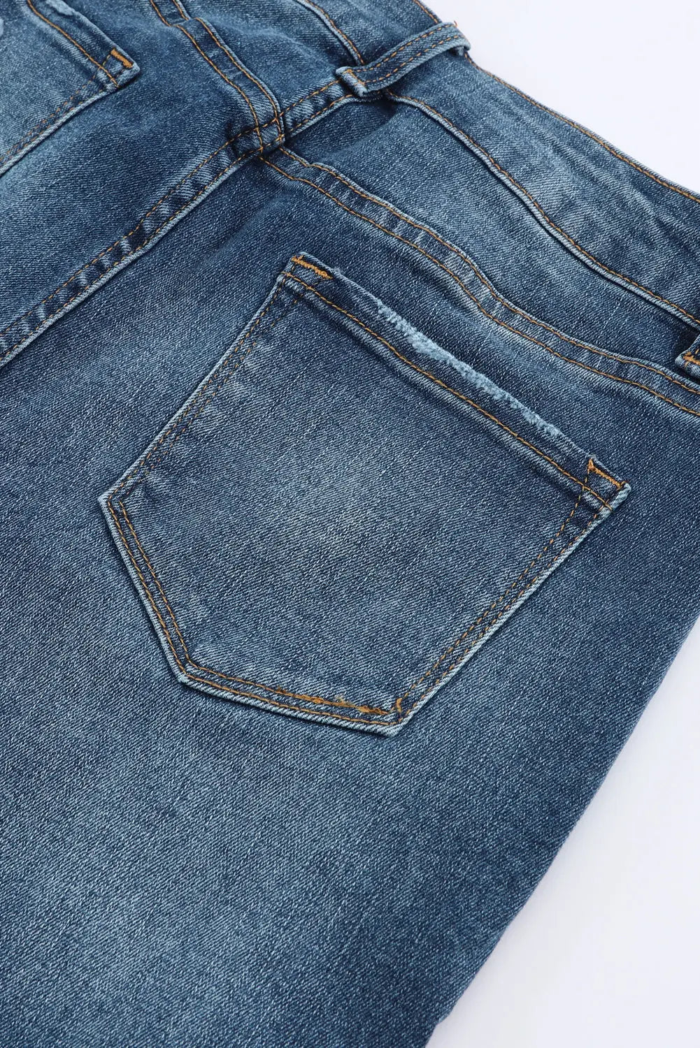Blue Distressed Button Fly High Waist Skinny Jeans eAura