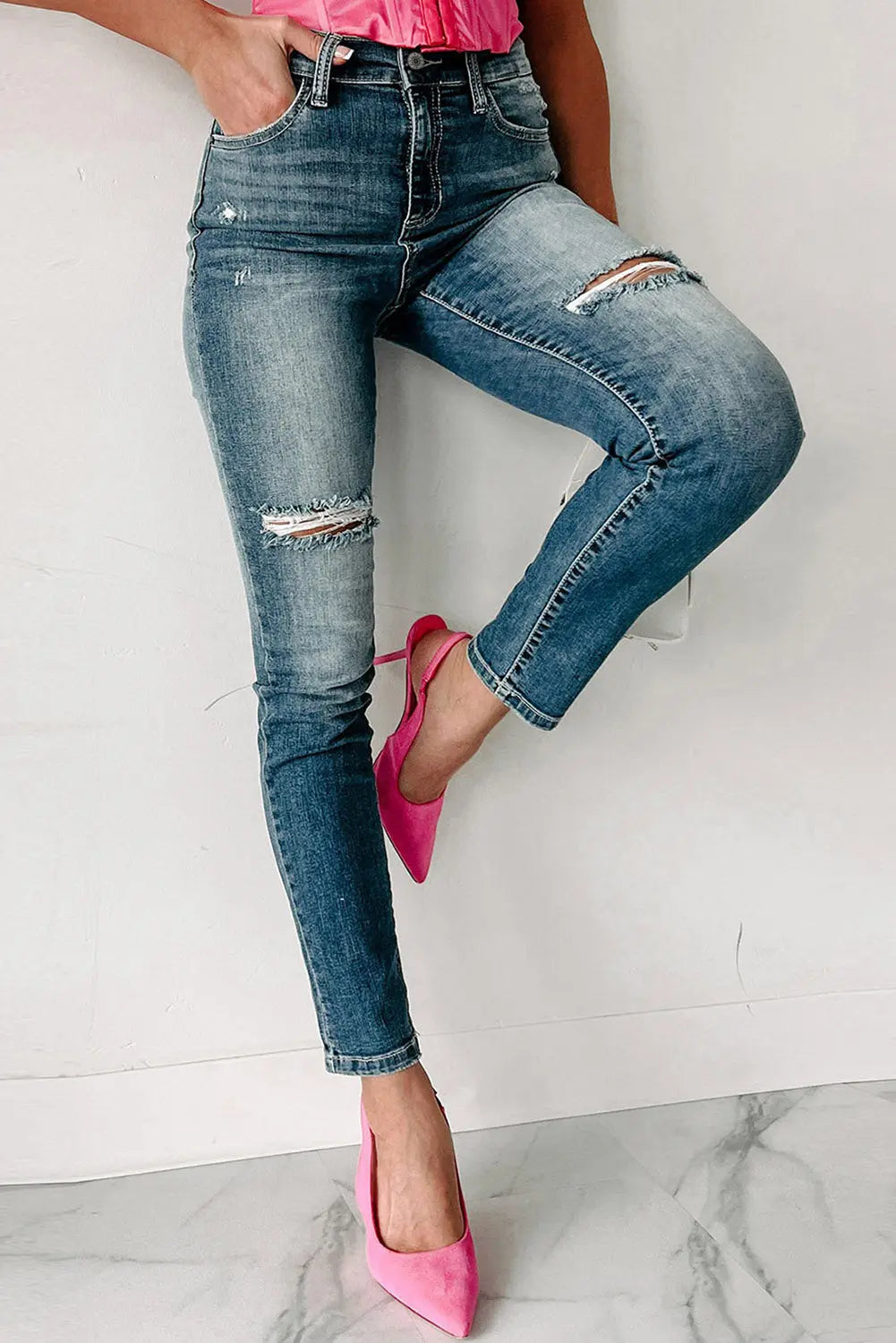 Blue Distressed Ripped Skinny Jeans eAura