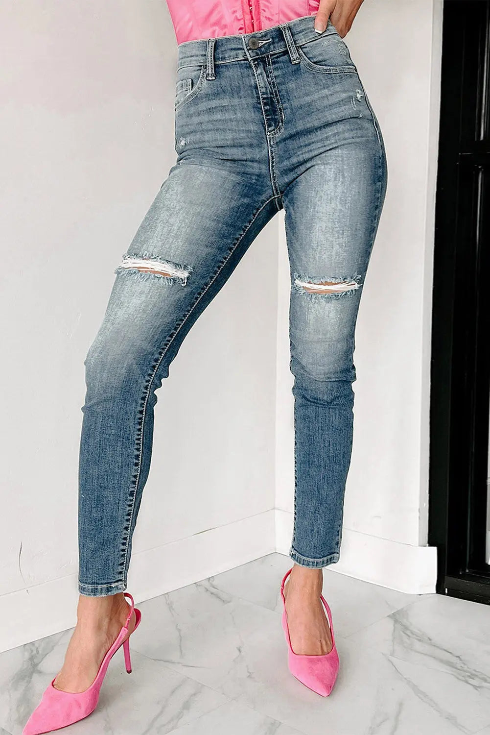 Blue Distressed Ripped Skinny Jeans eAura