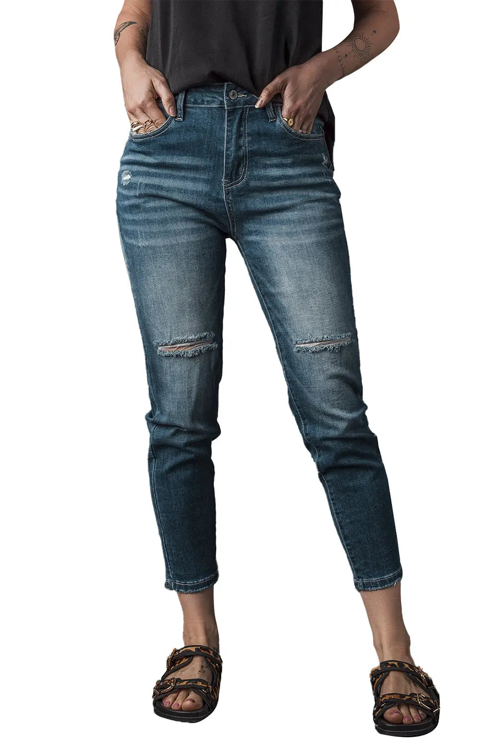 Blue Distressed Ripped Skinny Jeans eAura