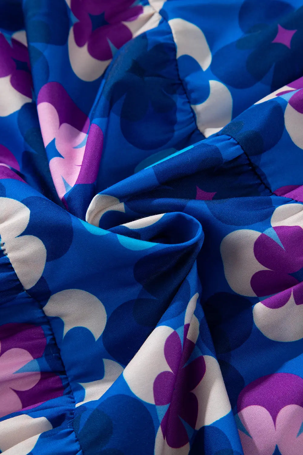 Blue Floral Peasant Sleeve Tiered Ruffle Midi Dress - eAura