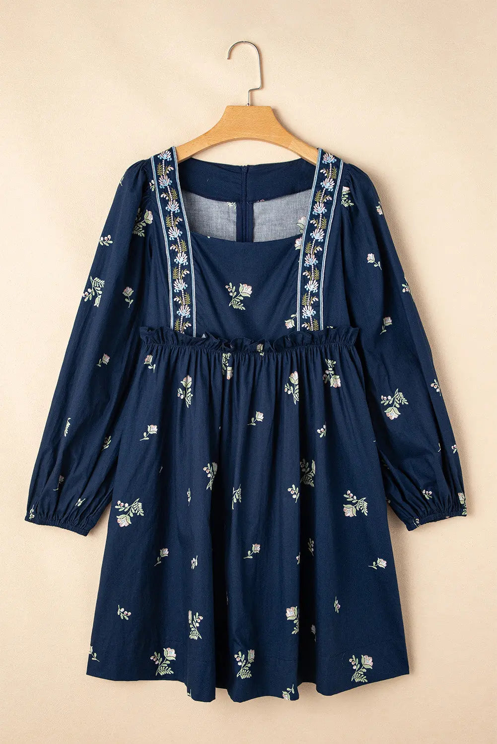 Blue Floral Print Puff Sleeve Babydoll Dress - Dresses/Mini Dresses