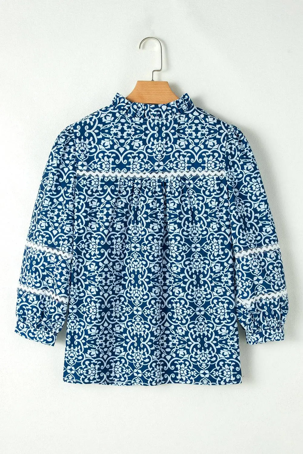 Blue Floral Ric-rac Patchwork Button Loose Fit Shirt - BB Fashion Outlet