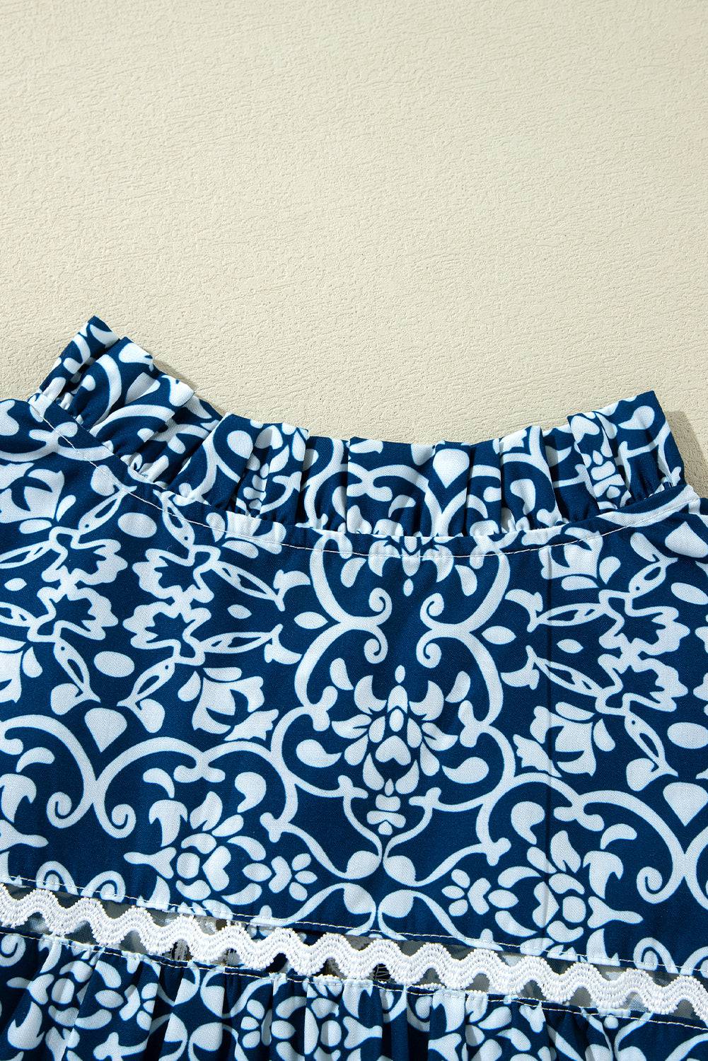 Blue Floral Ric-rac Patchwork Button Loose Fit Shirt - BB Fashion Outlet