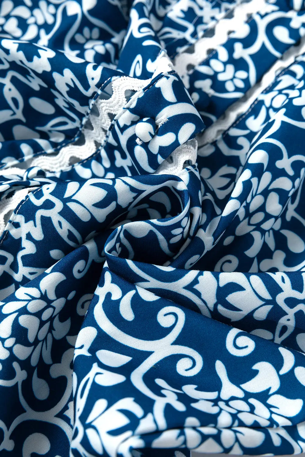 Blue Floral Ric-rac Patchwork Button Loose Fit Shirt - eAura