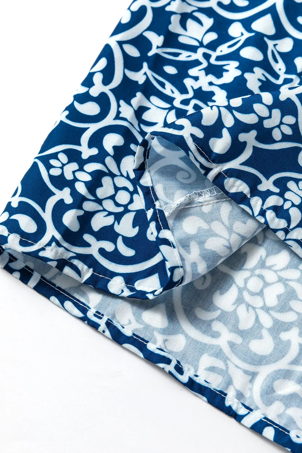 Blue Floral Ric-rac Patchwork Button Loose Fit Shirt - eAura