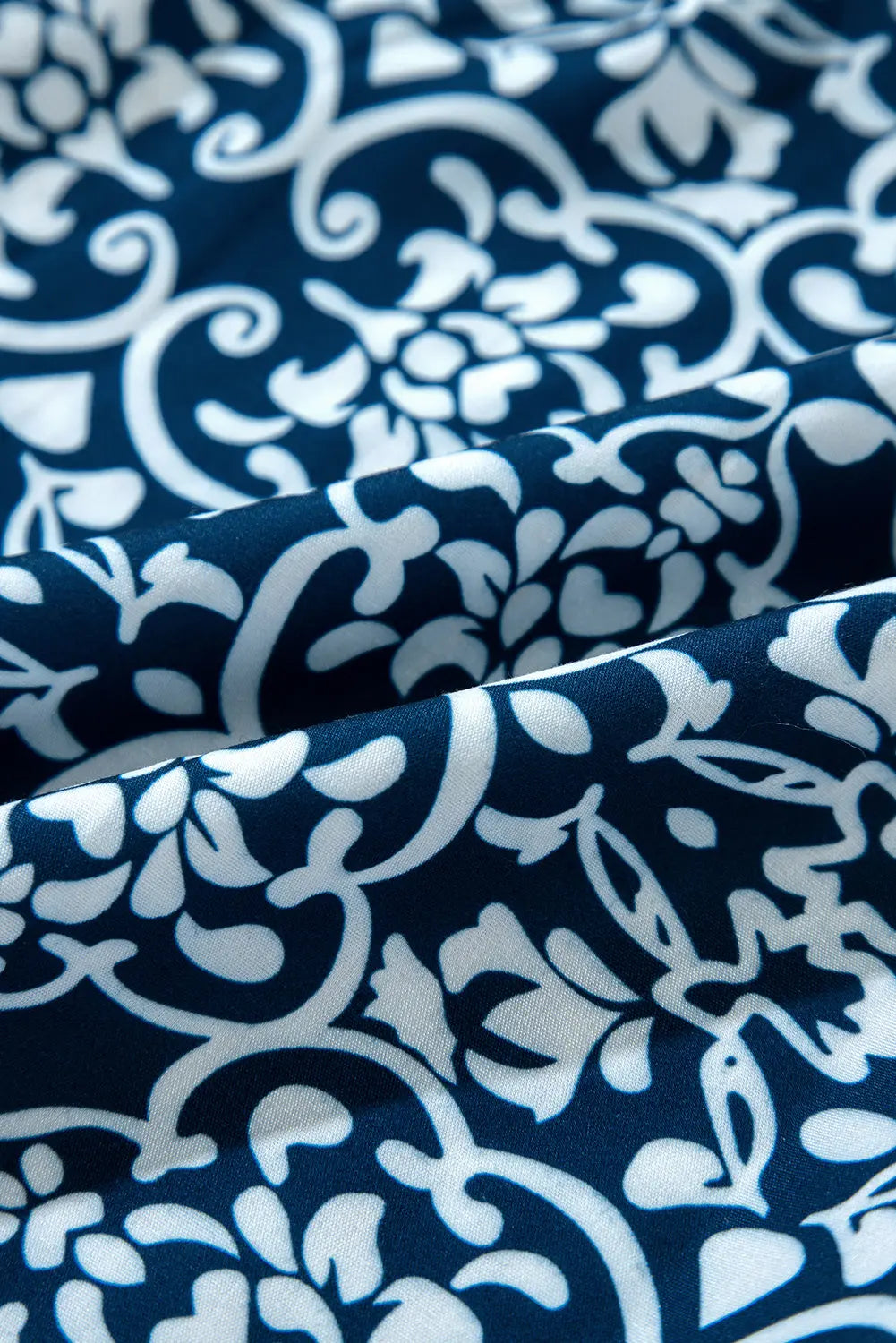 Blue Floral Ric-rac Patchwork Button Loose Fit Shirt - eAura