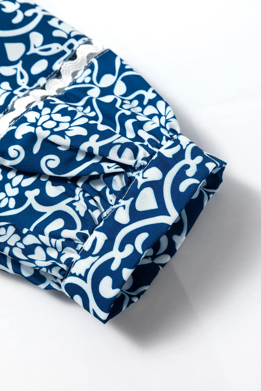 Blue Floral Ric-rac Patchwork Button Loose Fit Shirt - eAura