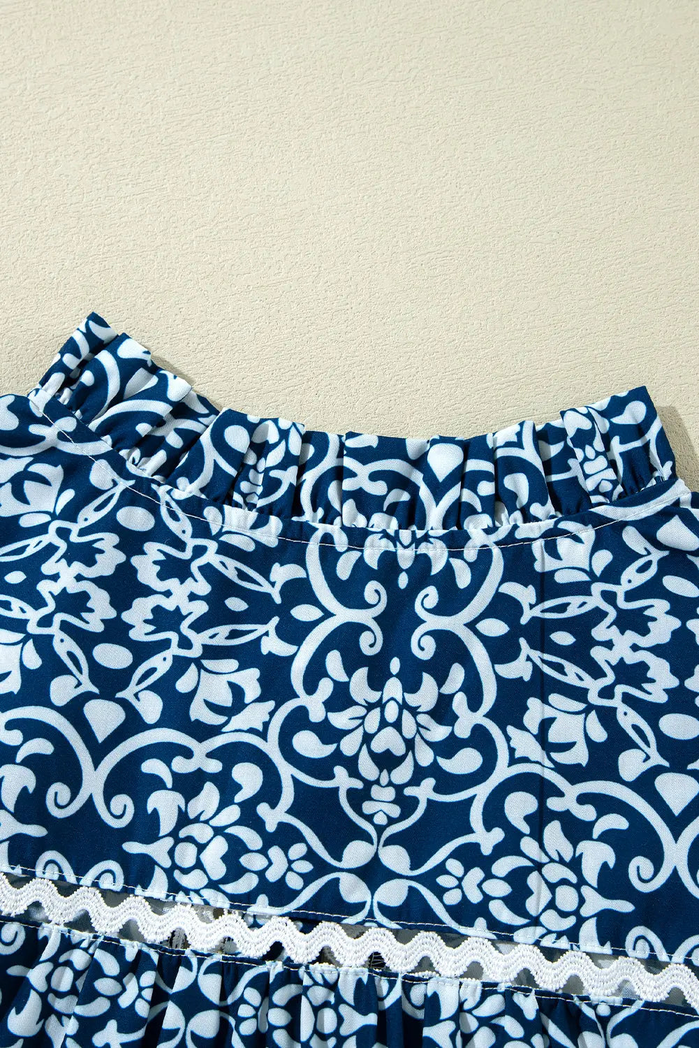 Blue Floral Ric-rac Patchwork Button Loose Fit Shirt - eAura