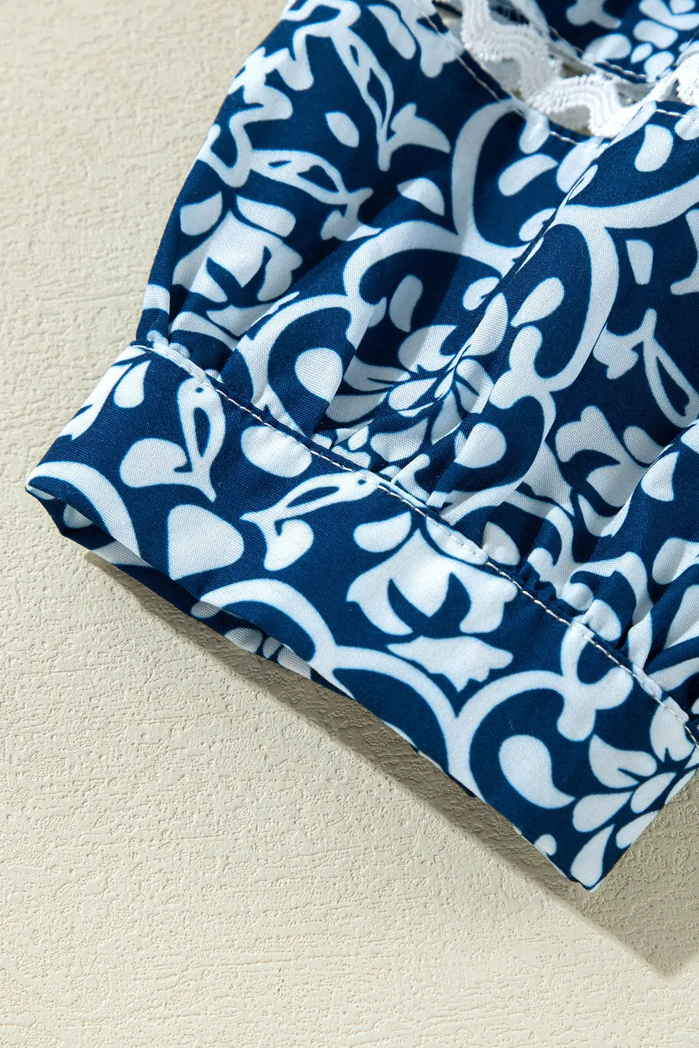 Blue Floral Ric-rac Patchwork Button Loose Fit Shirt - eAura