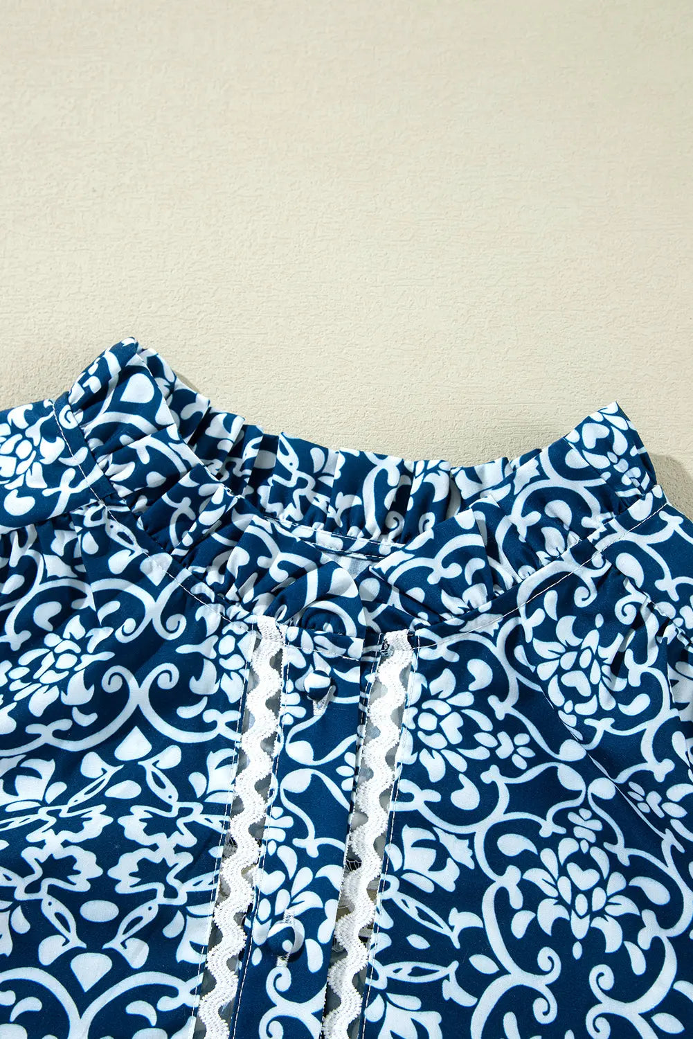 Blue Floral Ric-rac Patchwork Button Loose Fit Shirt - eAura