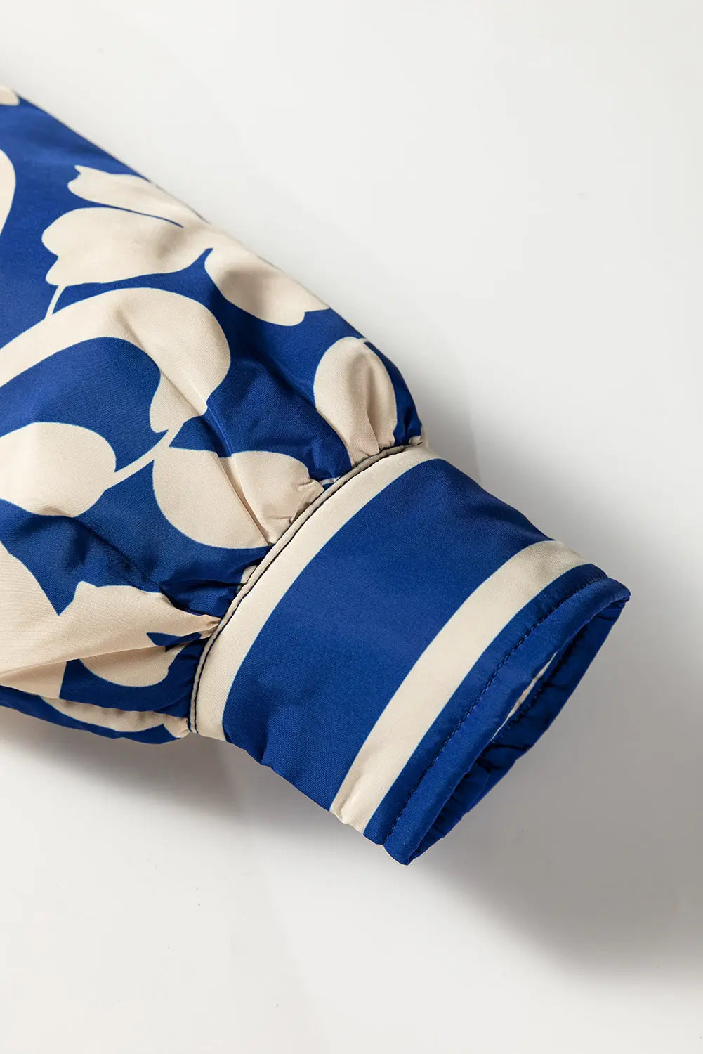 Blue Flower Print Open Front Buttoned Cuffs Elegant Jacket - eAura