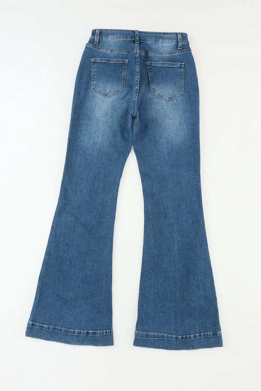 Blue High Waist Seam Stitching Pocket Flare Jeans eAura