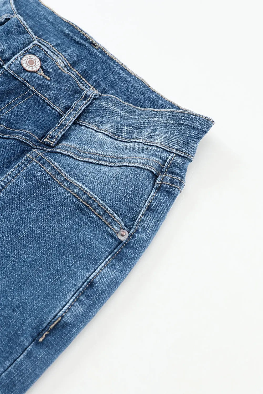 Blue High Waist Seam Stitching Pocket Flare Jeans eAura