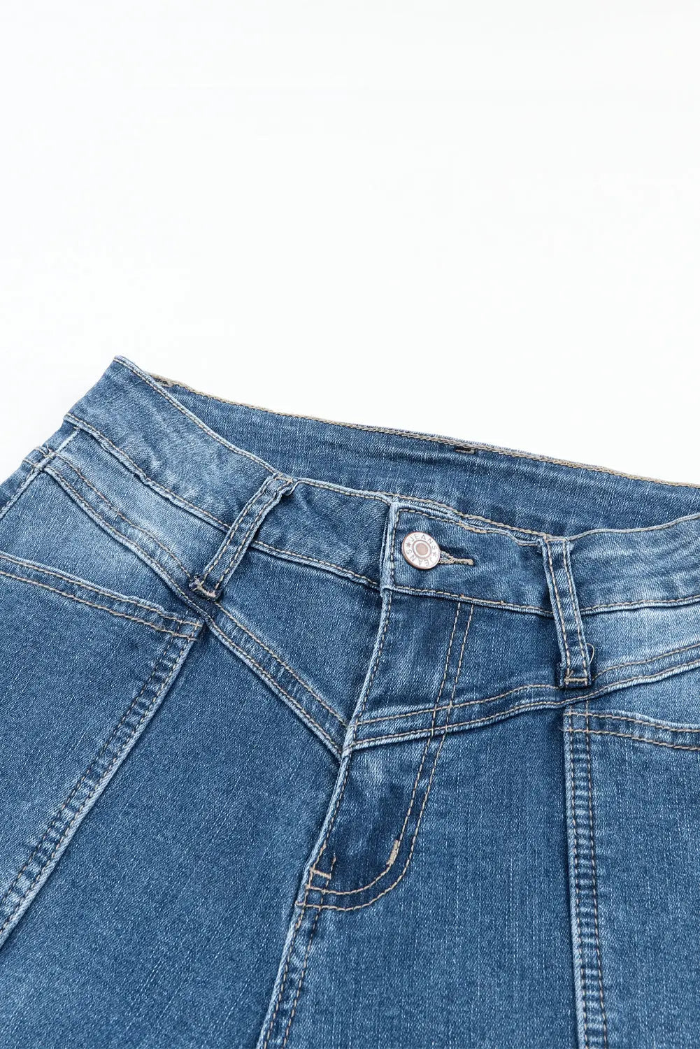 Blue High Waist Seam Stitching Pocket Flare Jeans eAura