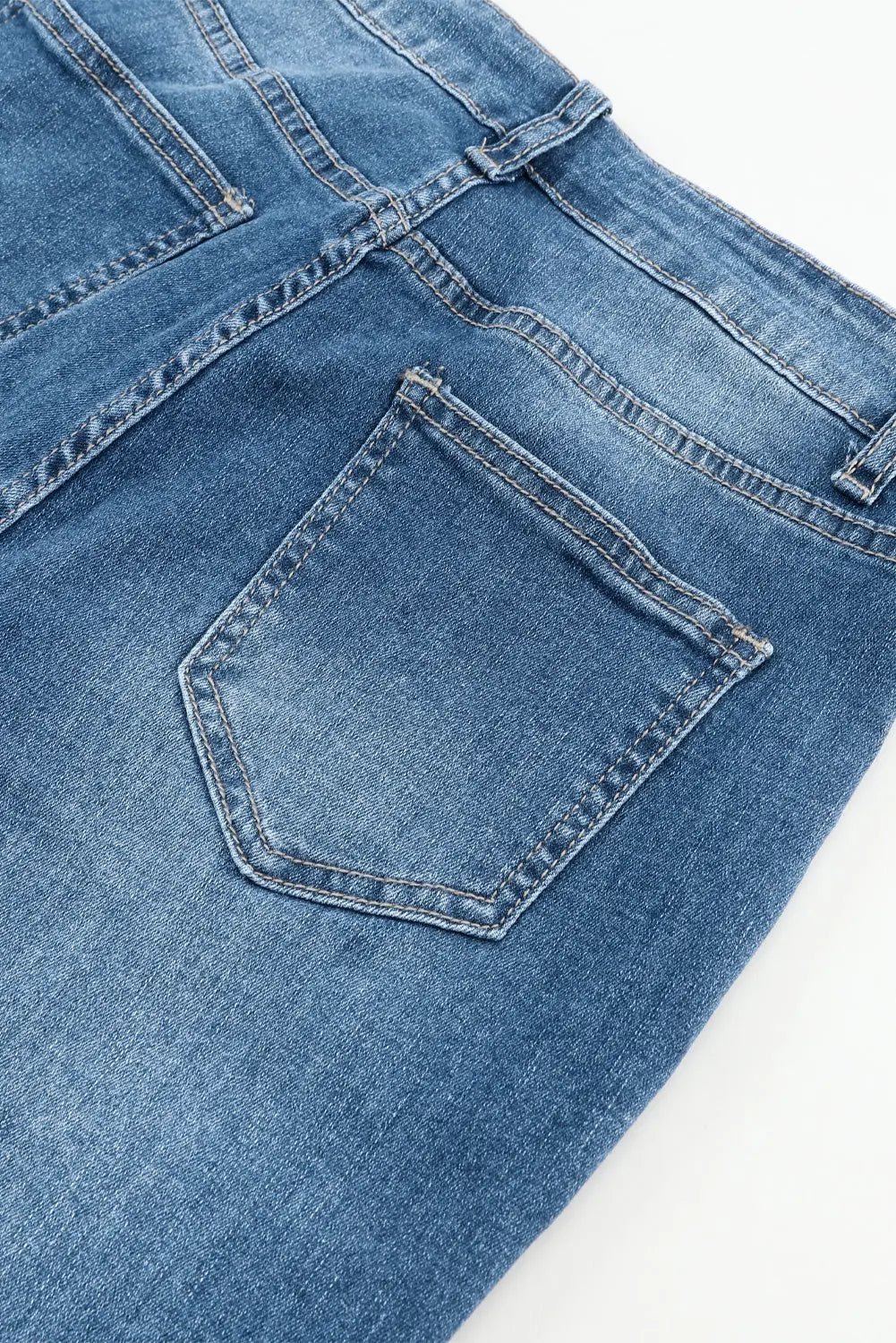 Blue High Waist Seam Stitching Pocket Flare Jeans eAura