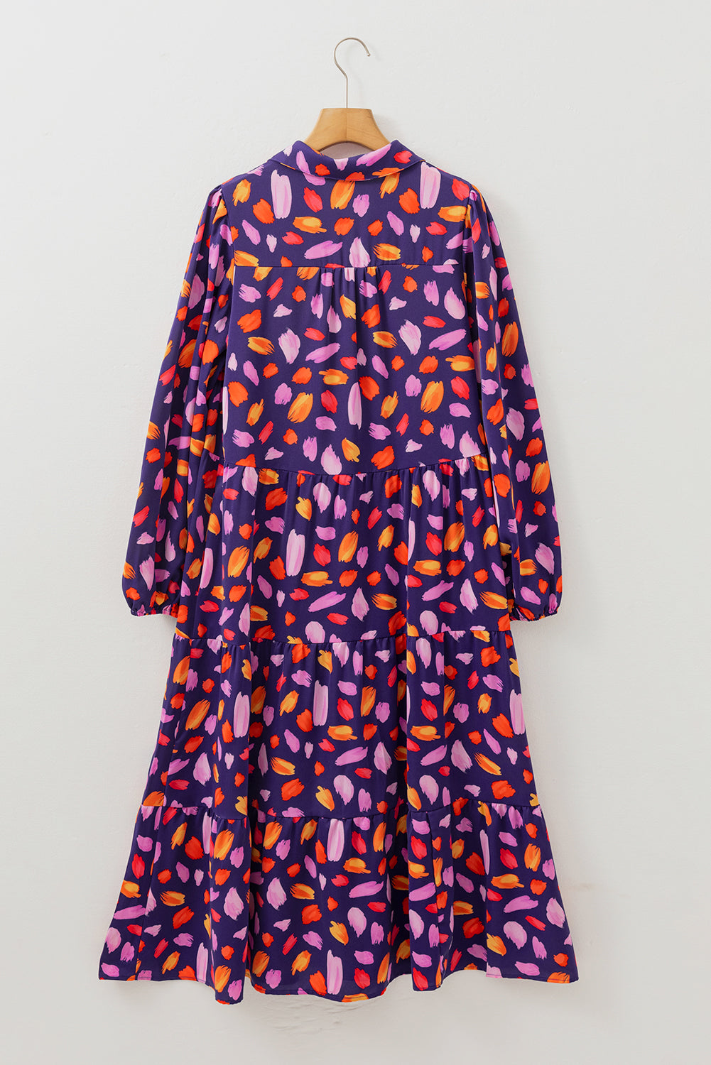 Blue Petal Collared Tiered Flowy Long Dress - eAura