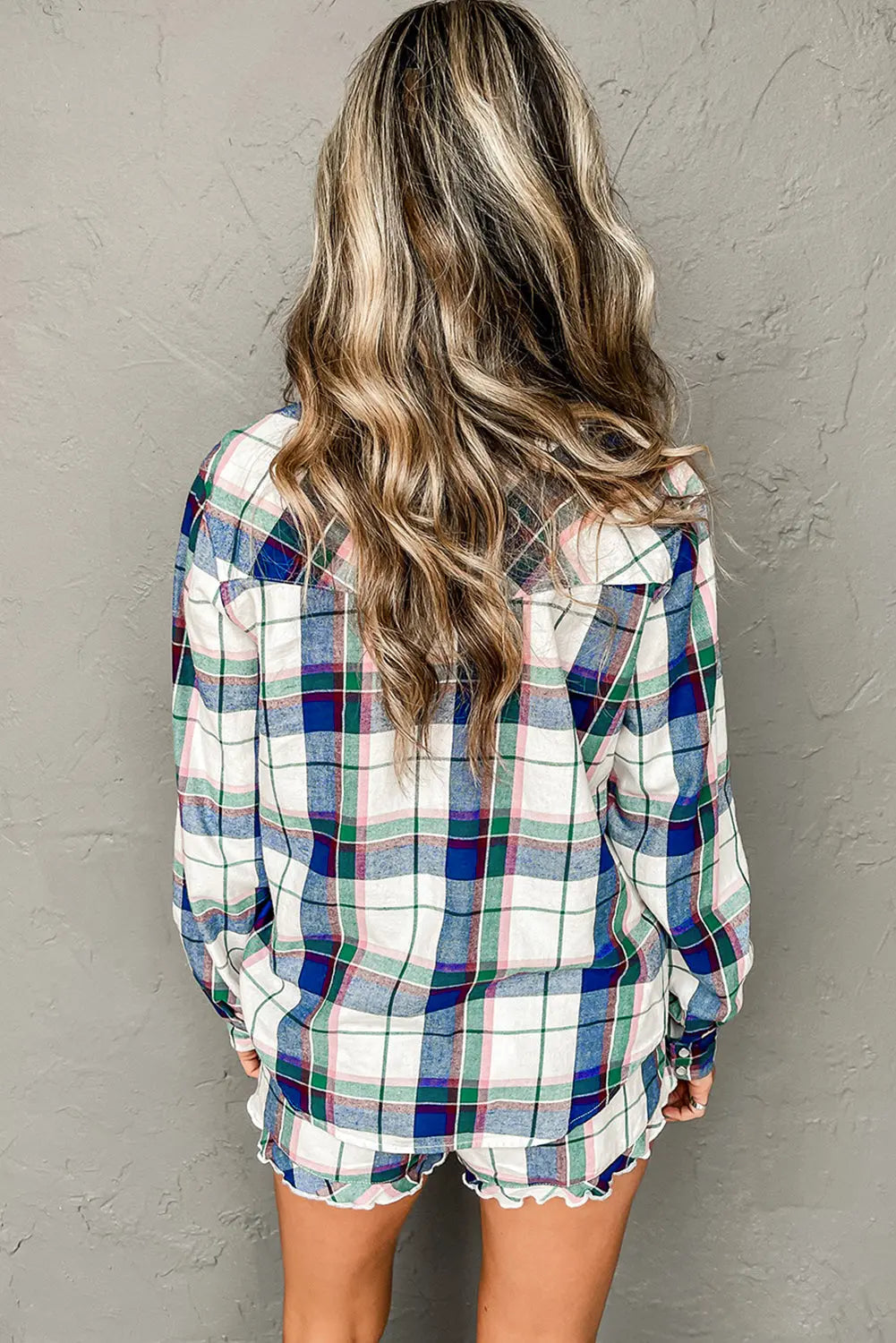 Blue Plaid Print Shirt and Shorts 2Pcs Pyjamas Beagle Boutique Fashion Outlet