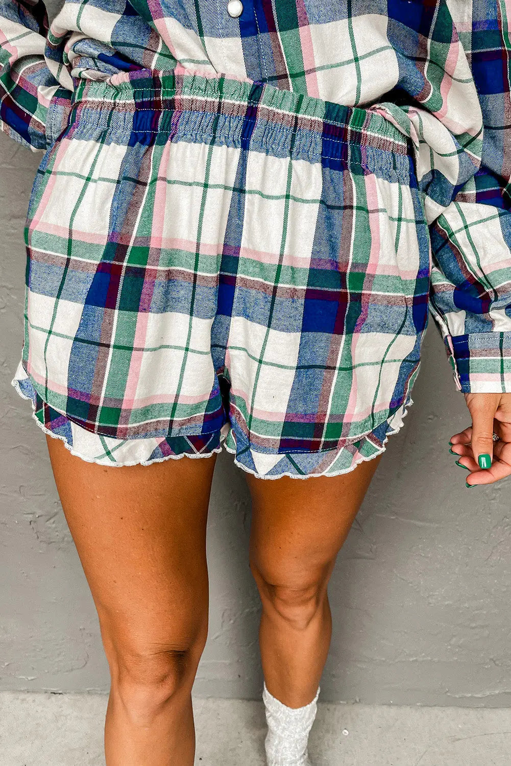 Blue Plaid Print Shirt and Shorts 2Pcs Pyjamas Beagle Boutique Fashion Outlet