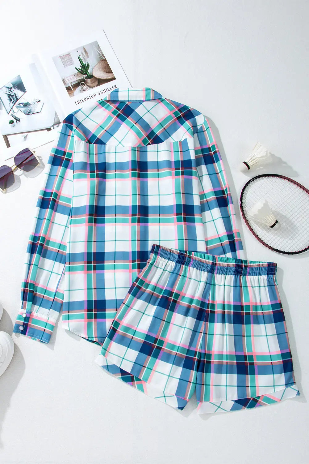 Blue Plaid Print Shirt and Shorts 2Pcs Pyjamas Beagle Boutique Fashion Outlet