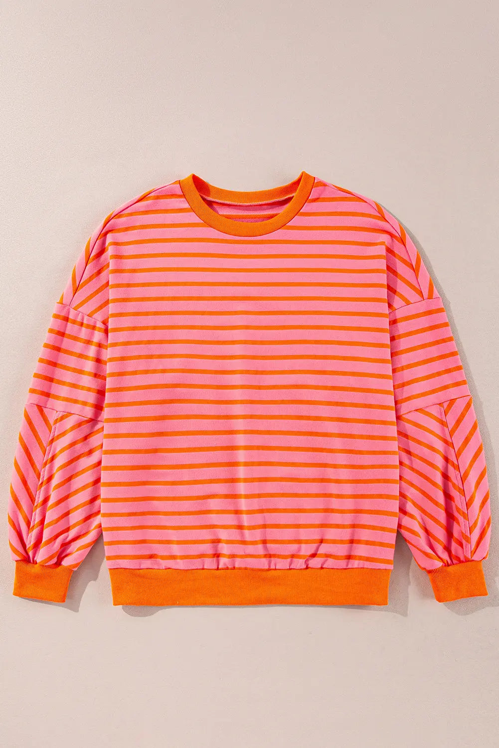 Blue Stripe Drop Shoulder Crew Neck Loose Sweatshirt Beagle Boutique Fashion Outlet