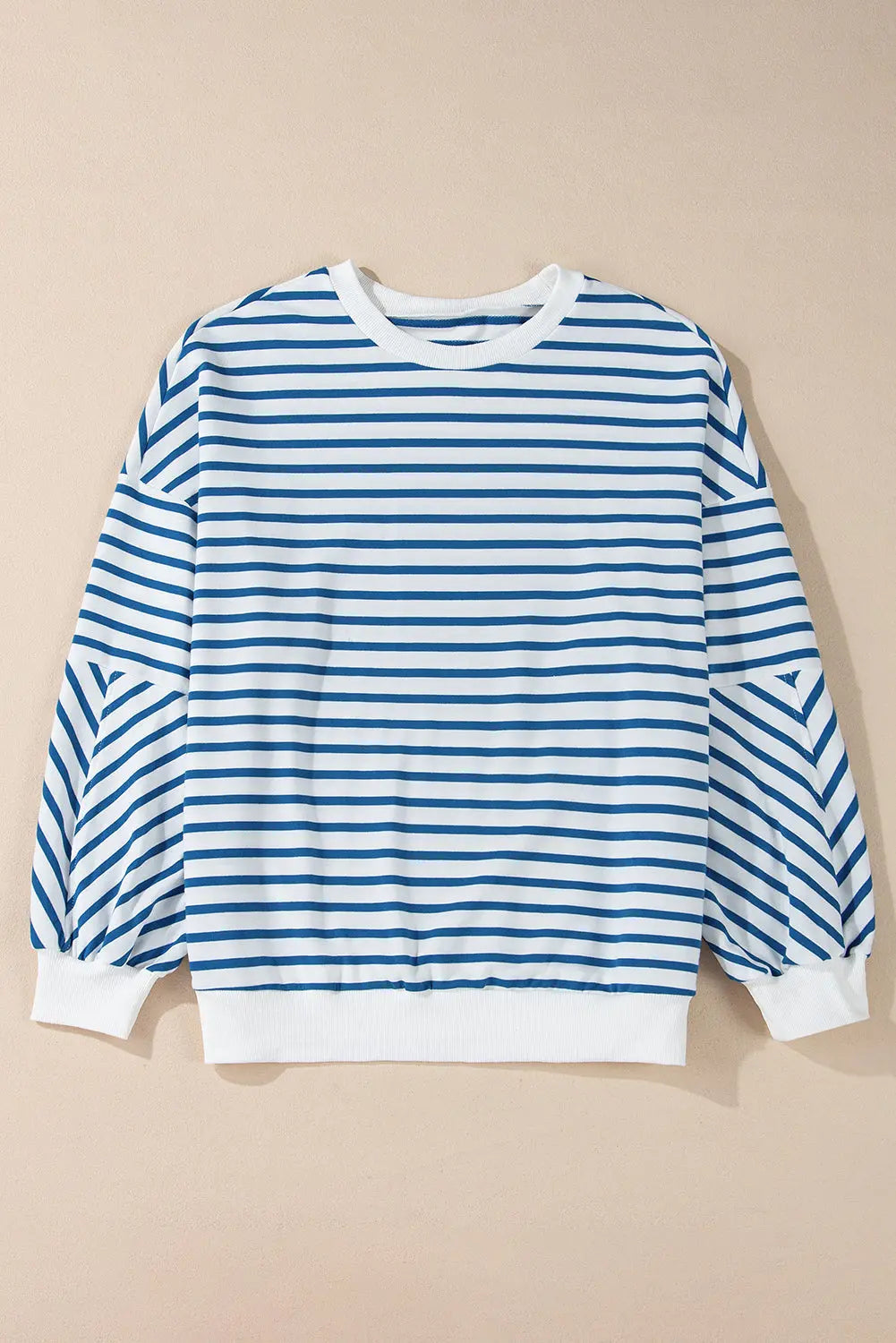 Blue Stripe Drop Shoulder Crew Neck Loose Sweatshirt Beagle Boutique Fashion Outlet