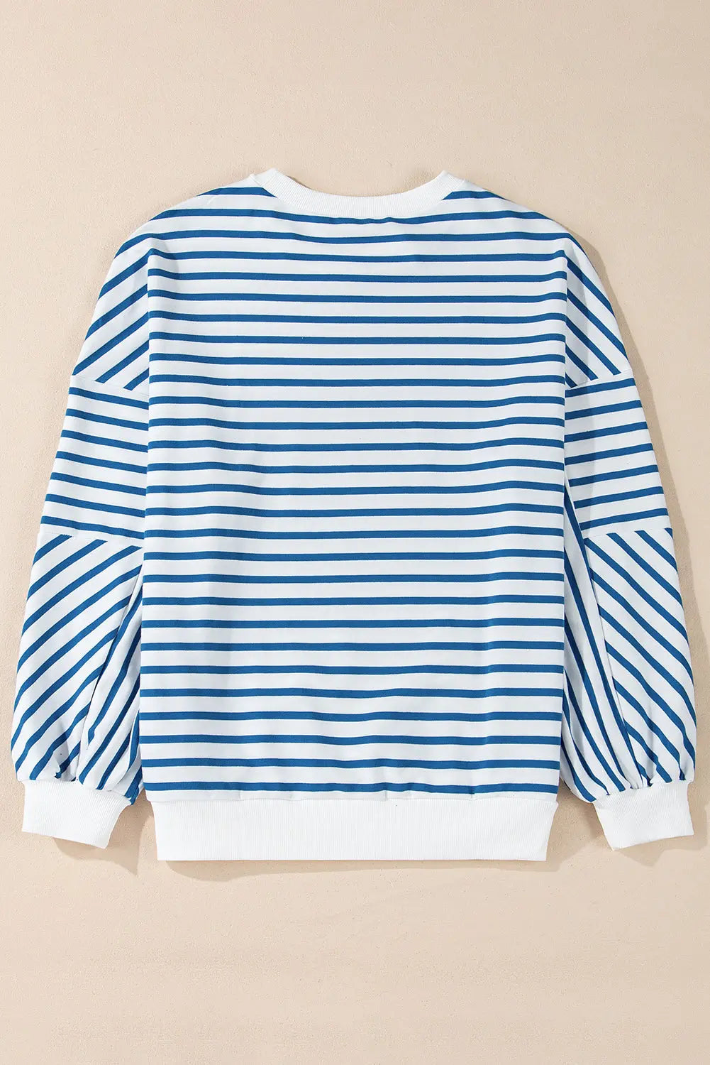 Blue Stripe Drop Shoulder Crew Neck Loose Sweatshirt Beagle Boutique Fashion Outlet